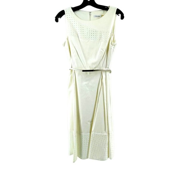 Calvin Klein Dresses & Skirts - NWOT Calvin Klein White Sleeveless Belted A Line Career Dress Size 4